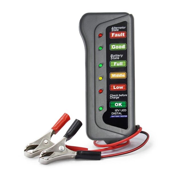 Mini 12V car battery tester: A digital alternator tester with LED lights display for car diagnostics