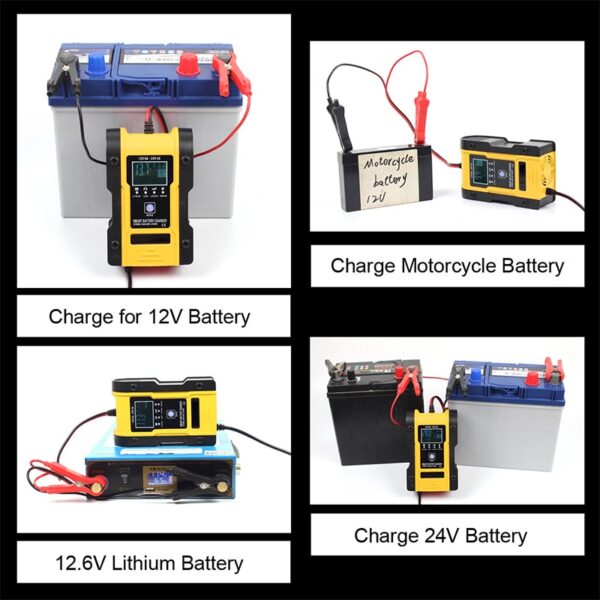Several demonstrations of a 12V Car Battery Charger.