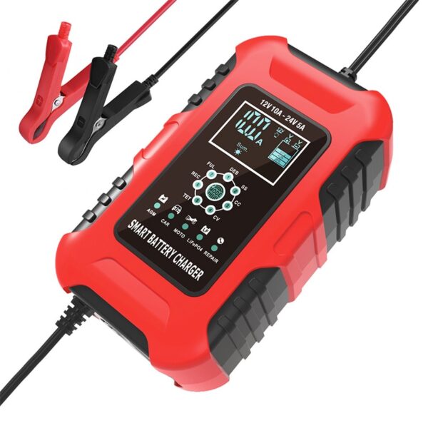 12V battery and alternator tester with 10A for 24V and 5A. smart car battery charger