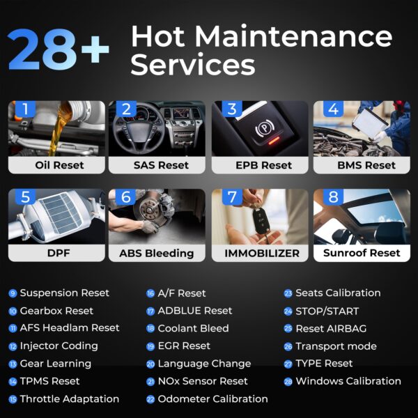 Topdon Phoenix Lite2: Universal car diagnostic tool with 28 maintenance services."