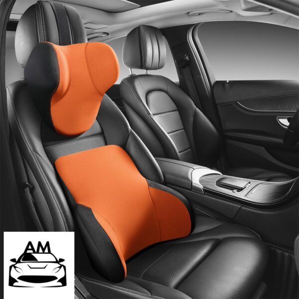 Car Seat Headrest Set Memory Neck Lumbar Cushion orange set