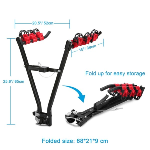 Hitch Mount Car Bike Rack - V Shape Iron 3 Bike Rack showcasing its dimensions