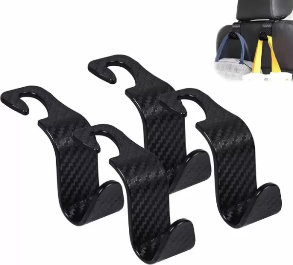 Car Back Seat Headrest Hook 4pcs Universal Hook carbon fiber purse hooks for the car