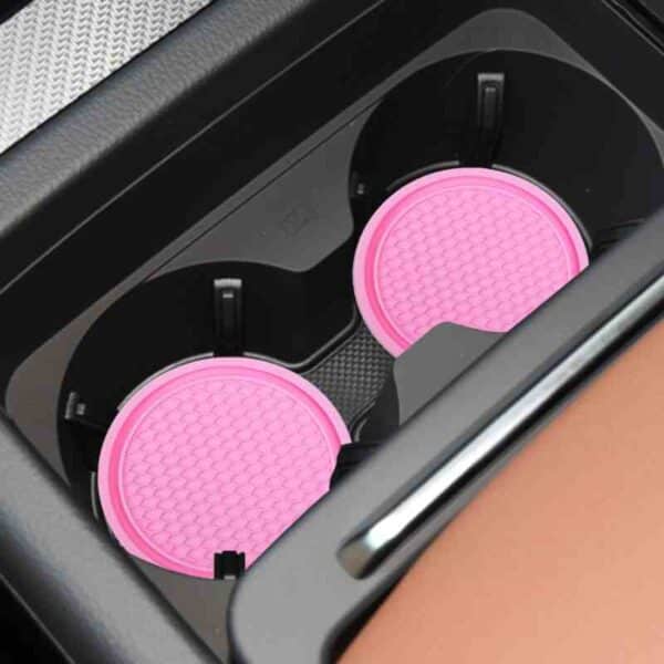 Auto Cup Holder Coasters Anti-Slip Cup Pad Car Interior 2pcs pink