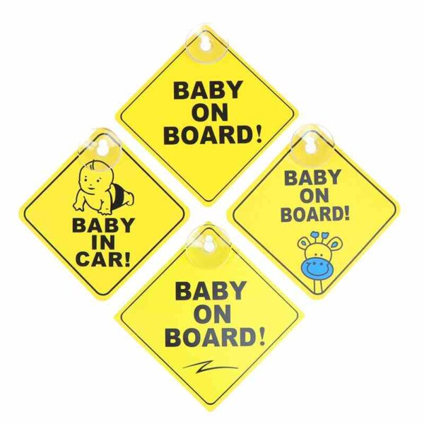 Baby On Board Car sign with Suction Cup Yellow Sign 2Pcs demo 3