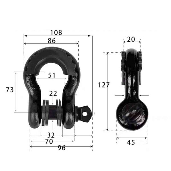 Off Road D Ring Shackles 1 Pcs Trailer Hitch U-hook Front - Rear dimension
