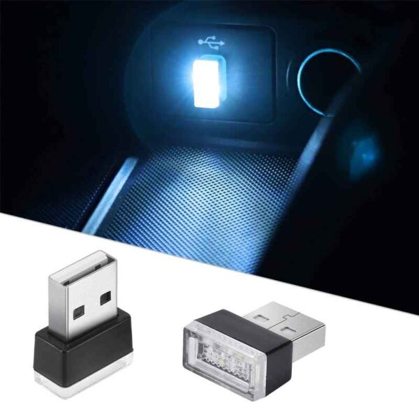 Mini USB Led Car Interior Light Atmosphere Lamp Auto Ambient ice blue double